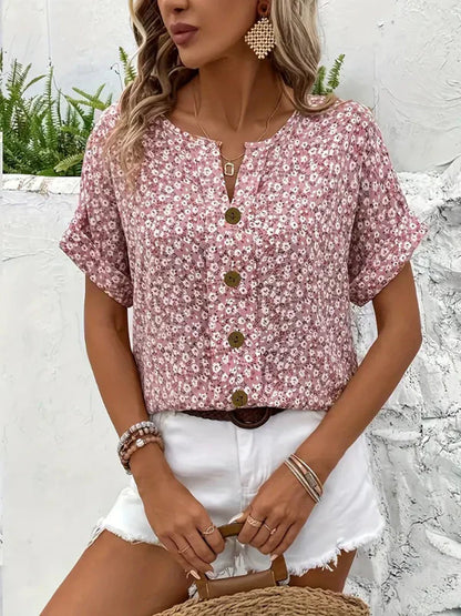 Floral Button Blouse – Casual Summer Top for Women