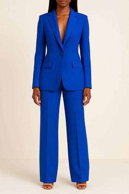 Women’s Elegant Evening Set – Single Button Blazer and Wide Leg Pants