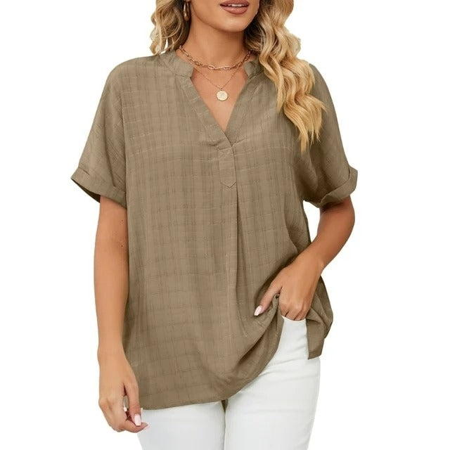 Women’s Short Sleeve Blouse – V-Neck Relaxed Fit Top