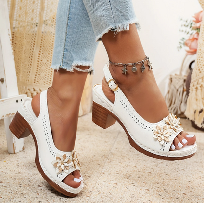 Morgan | Summer Slingback Heeled Sandals with Floral Detail