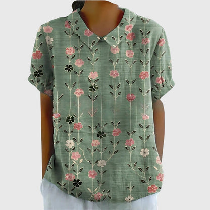 Elowenra | Floral Print Collar Blouse
