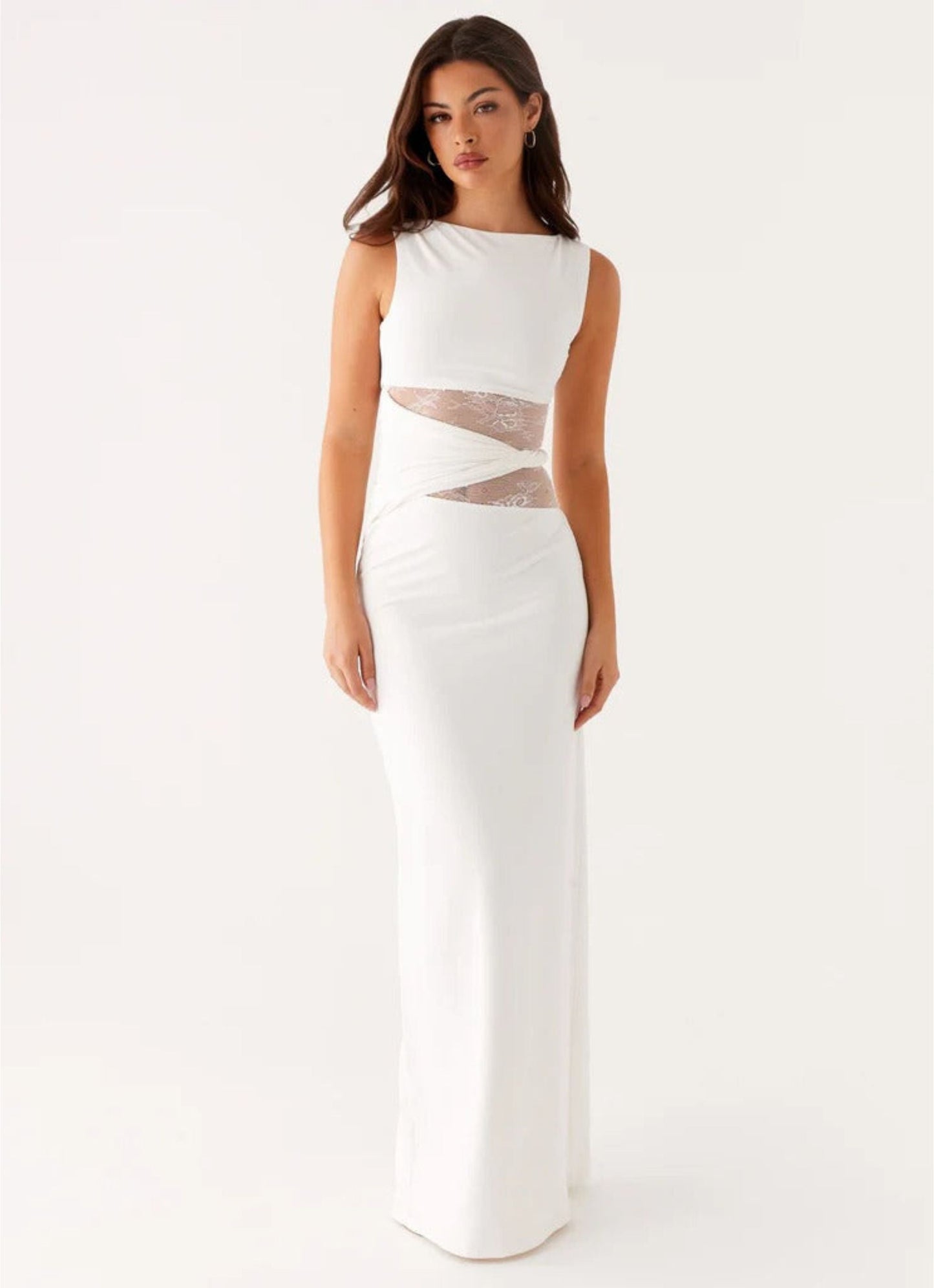 Serena | Women’s Lace Panel Sleeveless Evening Maxi Dress