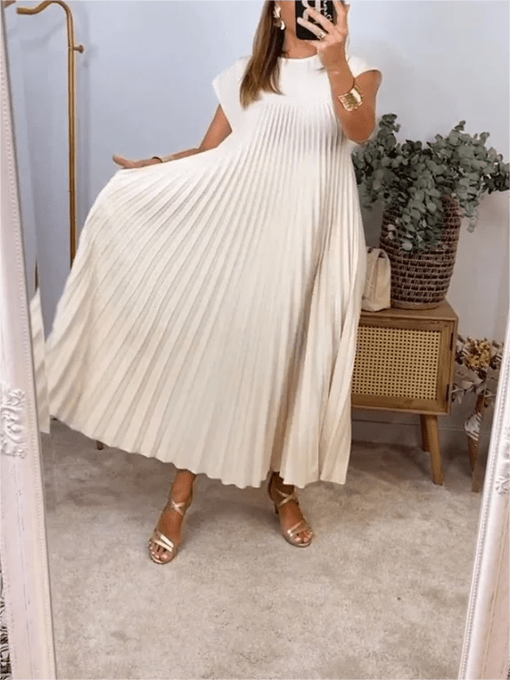 Aurevia | Sleeveless Spring Pleated Maxi Dress