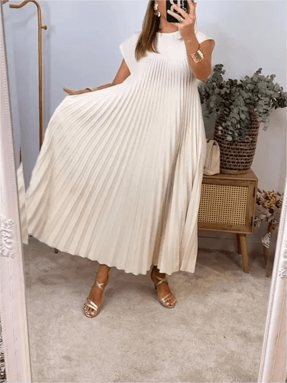 Aurevia | Sleeveless Spring Pleated Maxi Dress