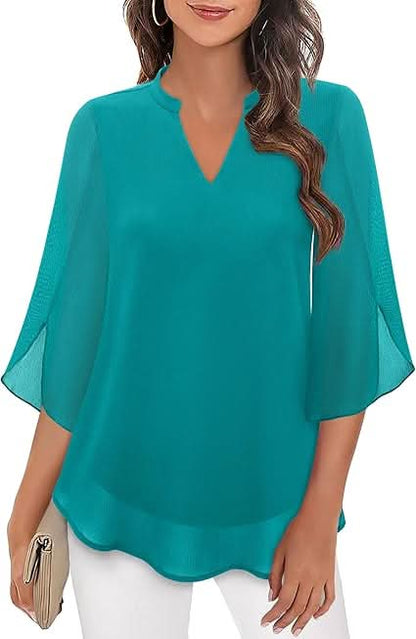 Arielle | Women’s V-Neck Flutter Sleeve Relaxed Blouse
