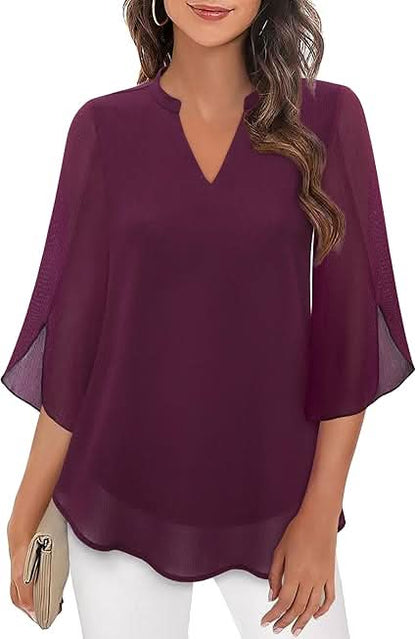 Arielle | Women’s V-Neck Flutter Sleeve Relaxed Blouse