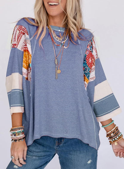 Marivelle | Women’s Striped Patchwork Casual Top