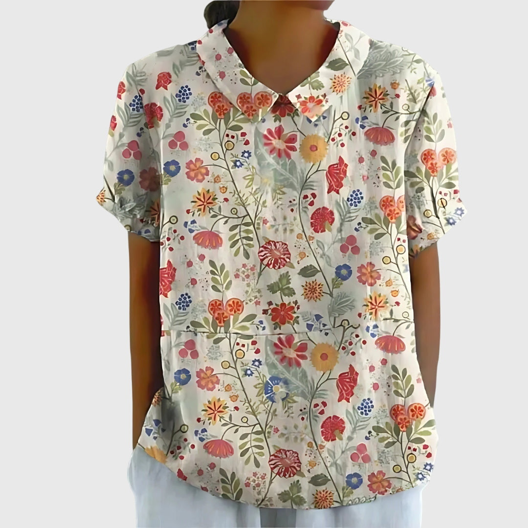 Elowenra | Floral Print Collar Blouse