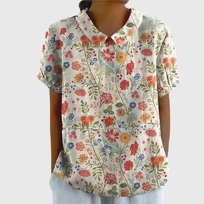 Elowenra | Floral Print Collar Blouse