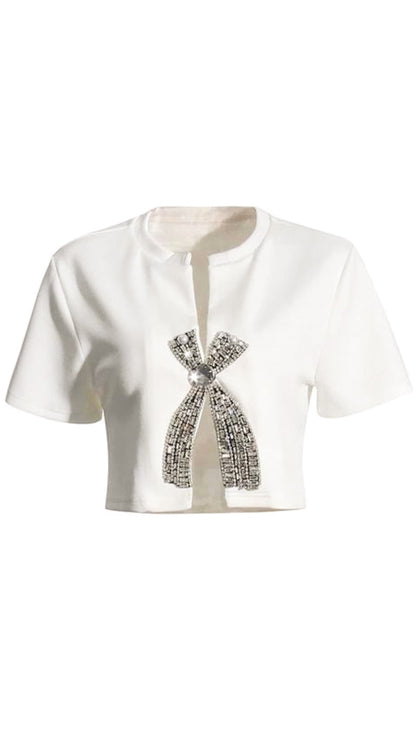 Velmira | Women’s Embellished Cropped Short Sleeve Top