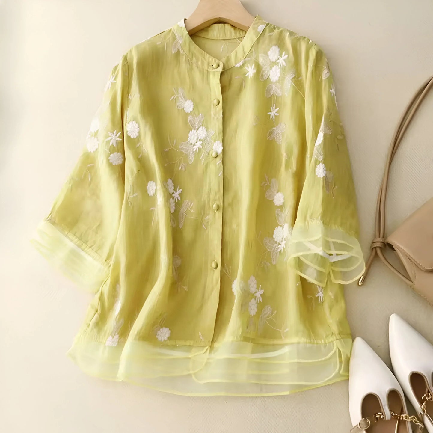 Avery | Lightweight Embroidered Summer Button Top