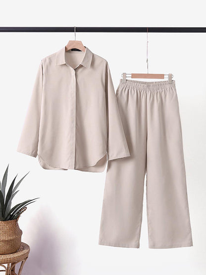 Women 2 Piece Summer Set – Relaxed Shirt and Wide Leg Pants