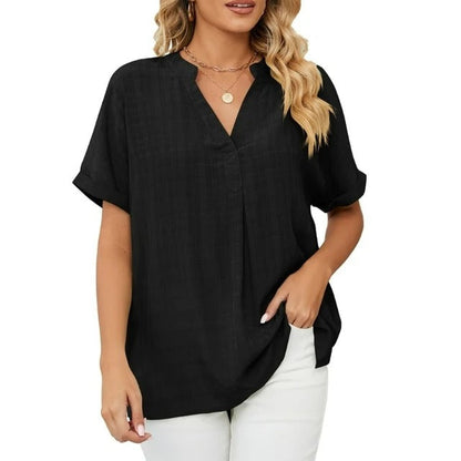 Women’s Short Sleeve Blouse – V-Neck Relaxed Fit Top