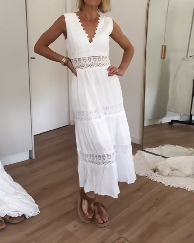 Lace Trim Midi Dress – Elegant Summer Dress
