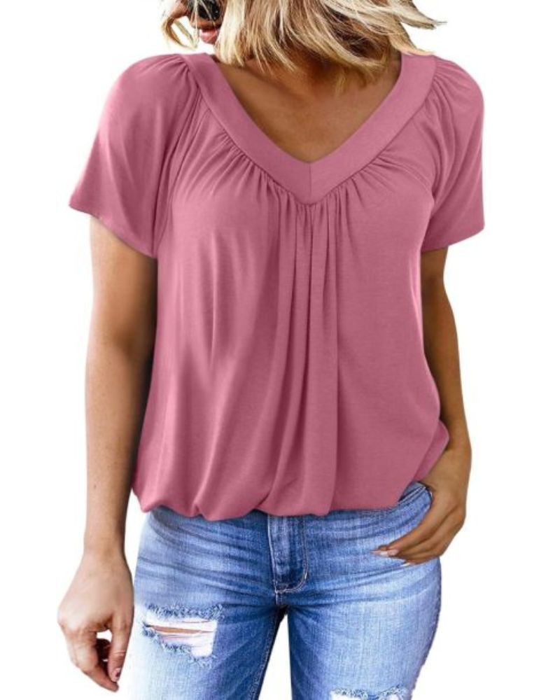 Elowyn | Women’s V-Neck Short Sleeve Relaxed Blouse