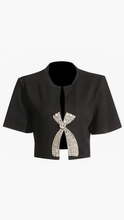 Velmira | Women’s Embellished Cropped Short Sleeve Top