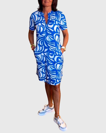 Virexa | Printed Short Sleeve Shift Mini Dress