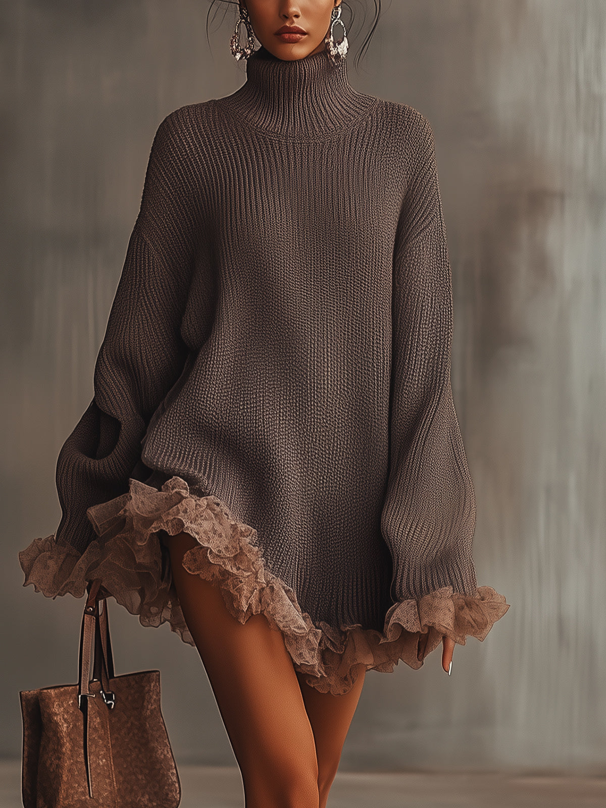 Women’s Sweater Dress – Turtleneck Long Sleeve Mini Dress