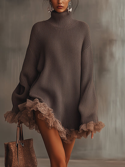 Women’s Sweater Dress – Turtleneck Long Sleeve Mini Dress