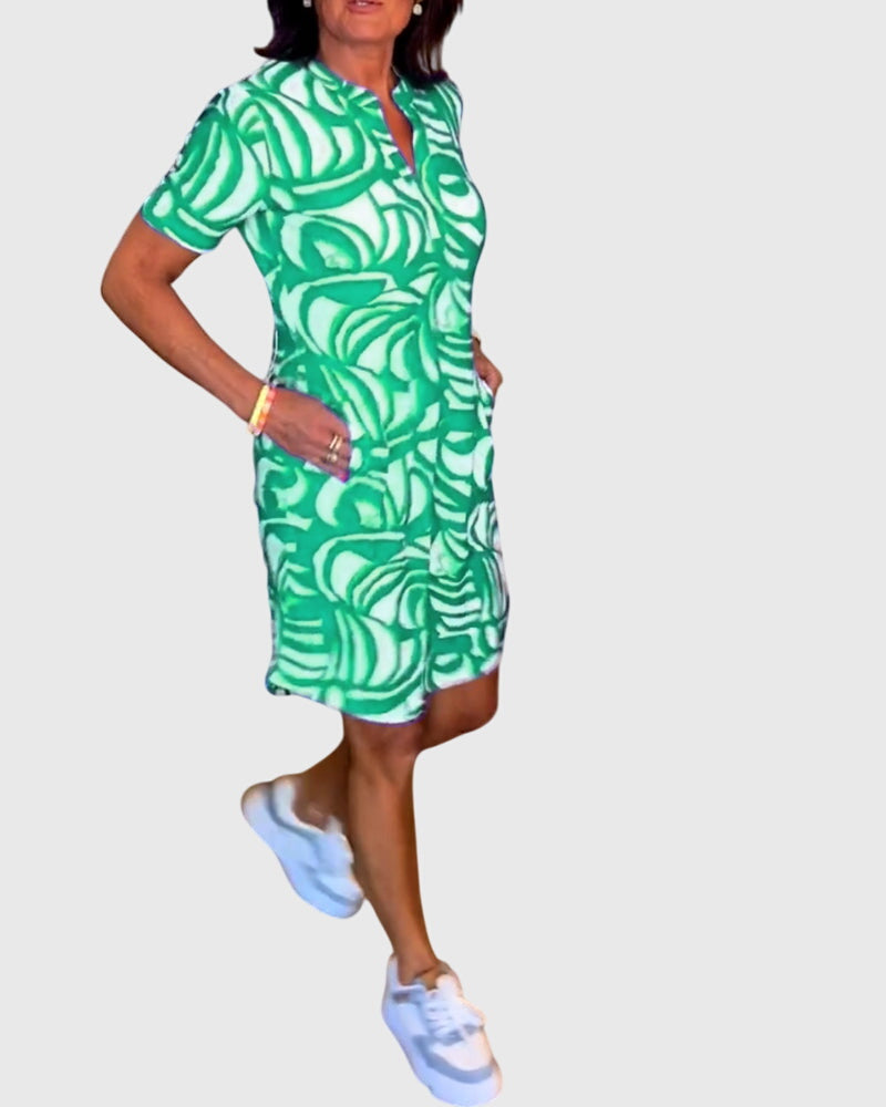 Virexa | Printed Short Sleeve Shift Mini Dress
