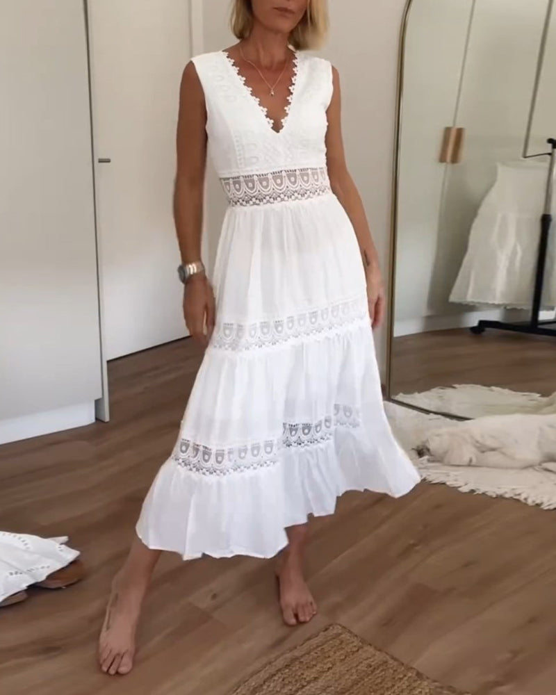 Lace Trim Midi Dress – Elegant Summer Dress