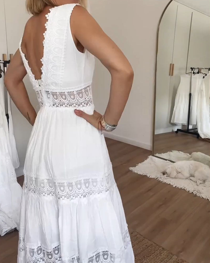 Lace Trim Midi Dress – Elegant Summer Dress
