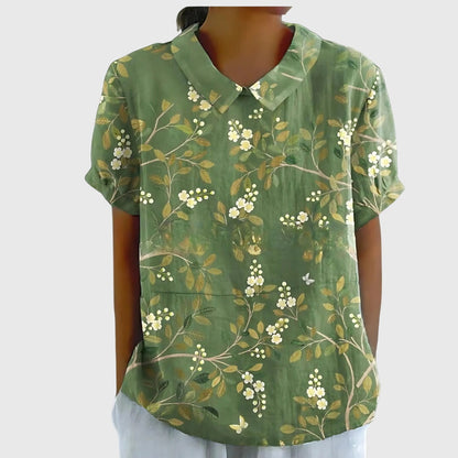 Elowenra | Floral Print Collar Blouse