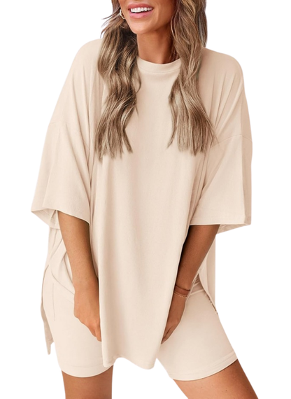 Women’s 2 Piece Summer Set Light – Loose Top and Biker Shorts