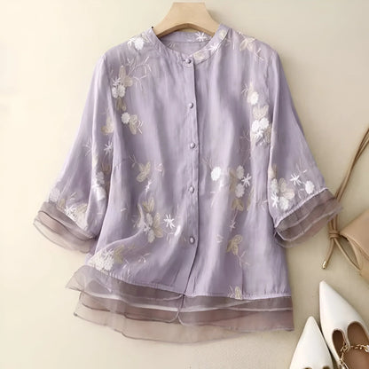 Avery | Lightweight Embroidered Summer Button Top