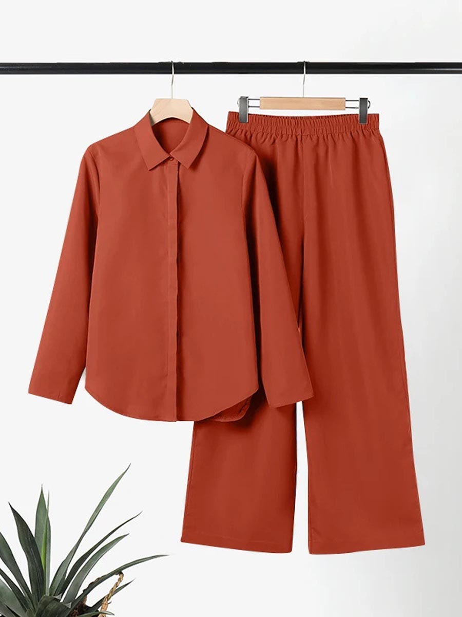 Women 2 Piece Summer Set – Relaxed Shirt and Wide Leg Pants