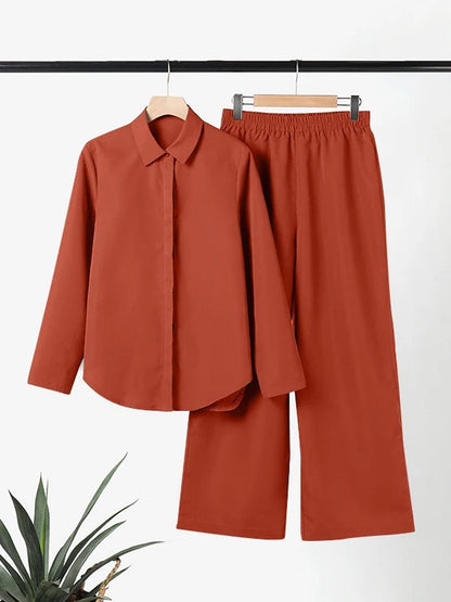 Women 2 Piece Summer Set – Relaxed Shirt and Wide Leg Pants