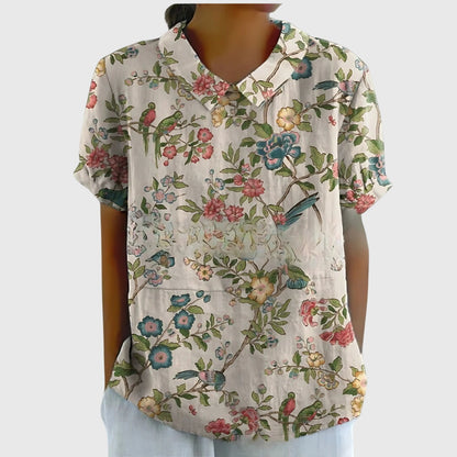 Elowenra | Floral Print Collar Blouse