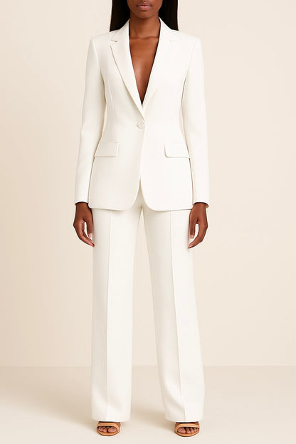 Women’s Elegant Evening Set – Single Button Blazer and Wide Leg Pants