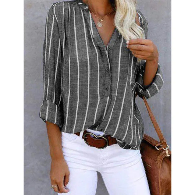 Vaelith | Women’s Striped Long Sleeve Casual Button Blouse