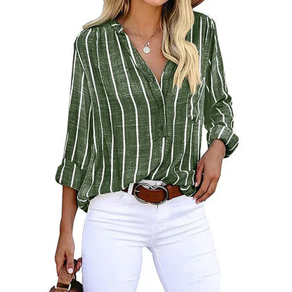 Vaelith | Women’s Striped Long Sleeve Casual Button Blouse
