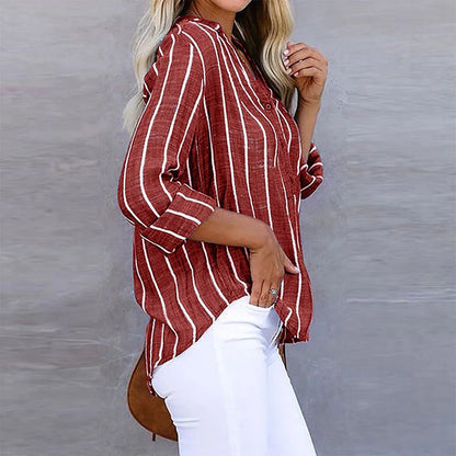 Vaelith | Women’s Striped Long Sleeve Casual Button Blouse