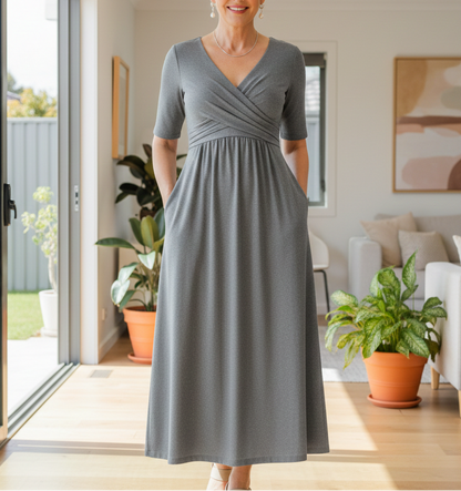 Wrap Bodice Midi Dress