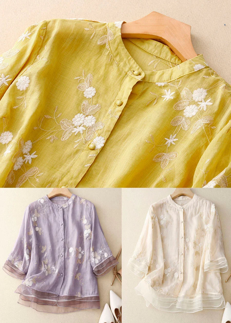 Celestine | Women’s Embroidered Button Front Relaxed Blouse