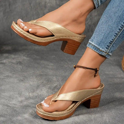 Riley | Summer Heeled Slide Sandals with Strap