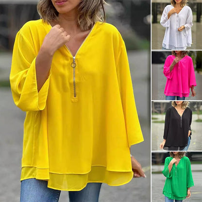 Solmira | Women’s Relaxed Zip Front Tunic Blouse