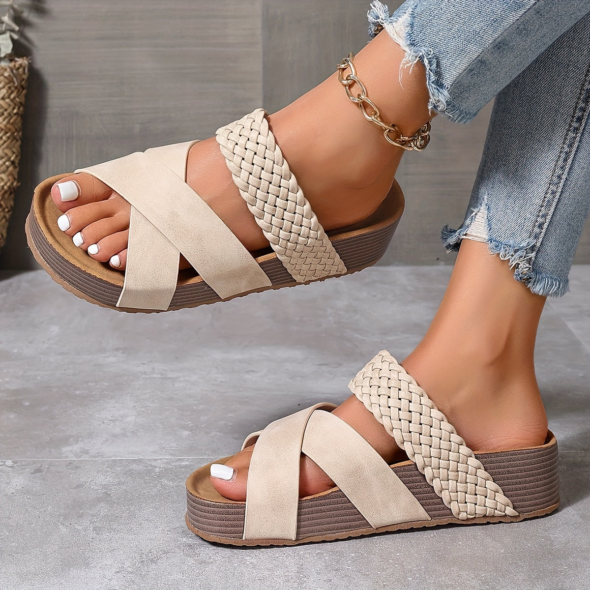 Calverna | Women’s Platform Slides with Braided Strap