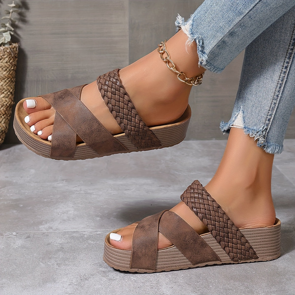 Calverna | Women’s Platform Slides with Braided Strap