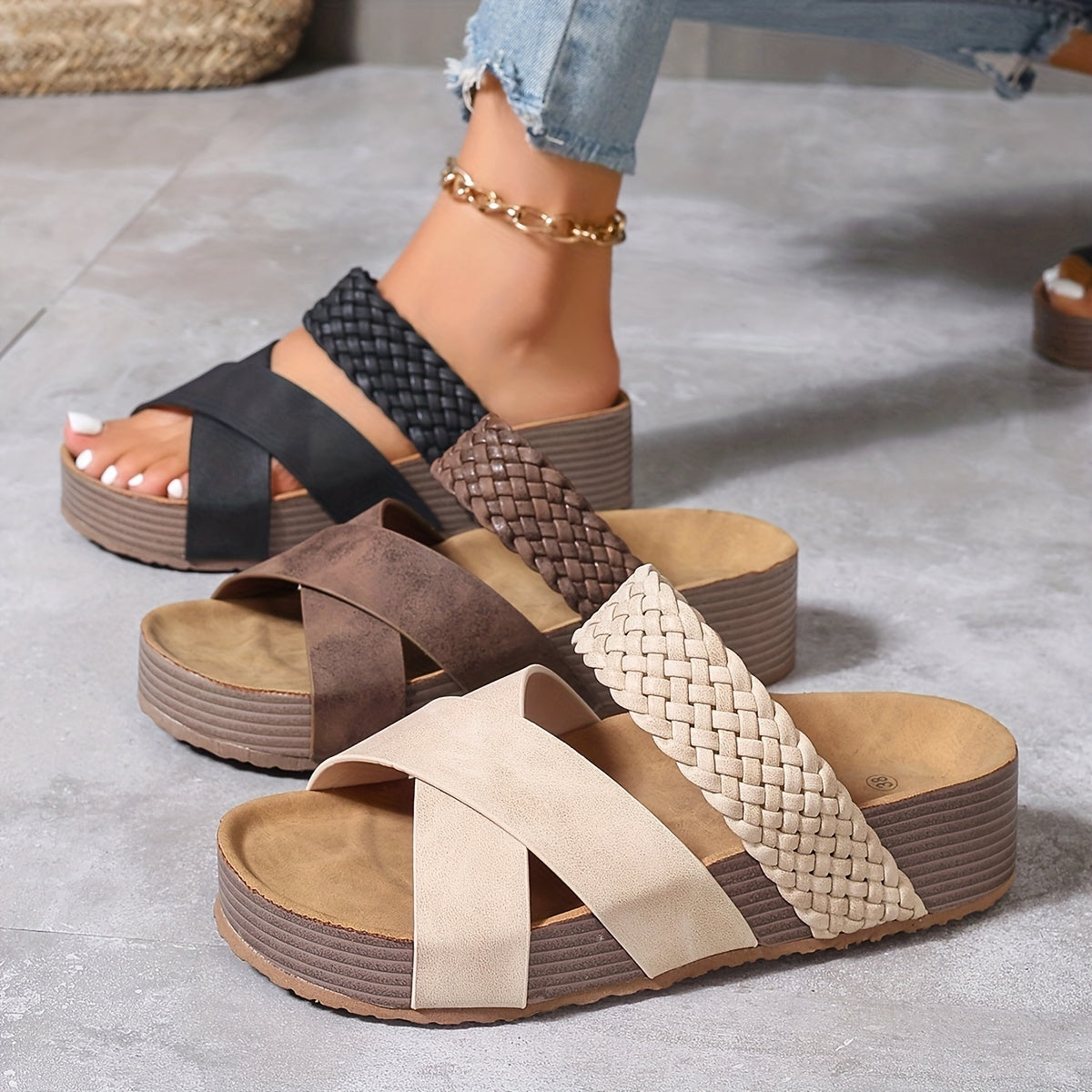 Calverna | Women’s Platform Slides with Braided Strap