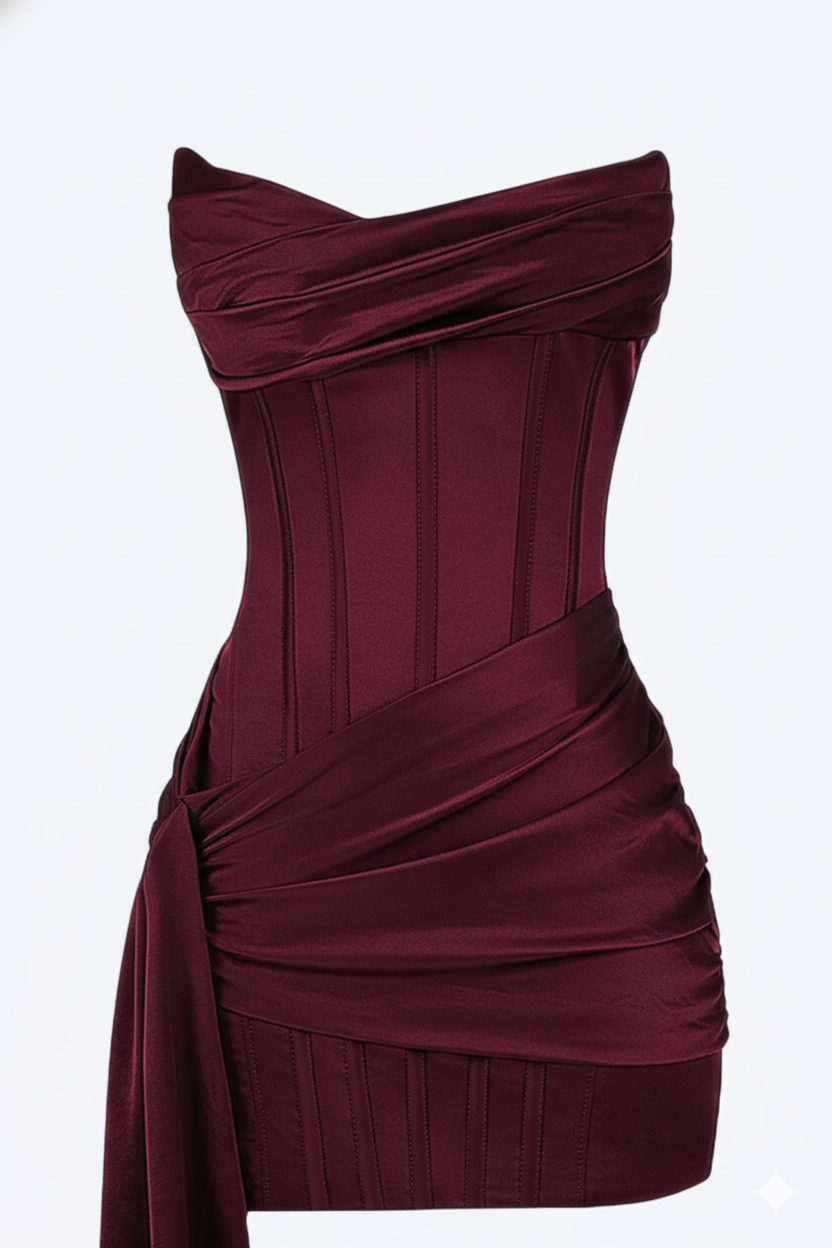 Women’s Short Evening Dress – Elegant Asymmetric Draped Style