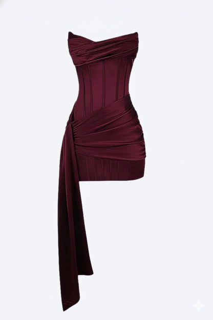 Women’s Short Evening Dress – Elegant Asymmetric Draped Style