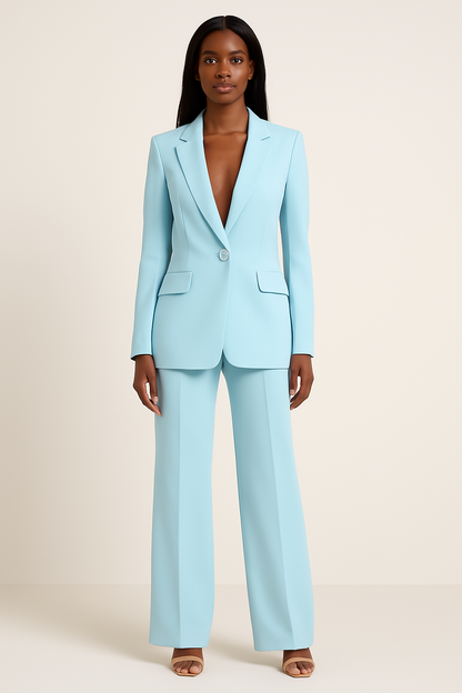 Women’s Elegant Evening Set – Single Button Blazer and Wide Leg Pants
