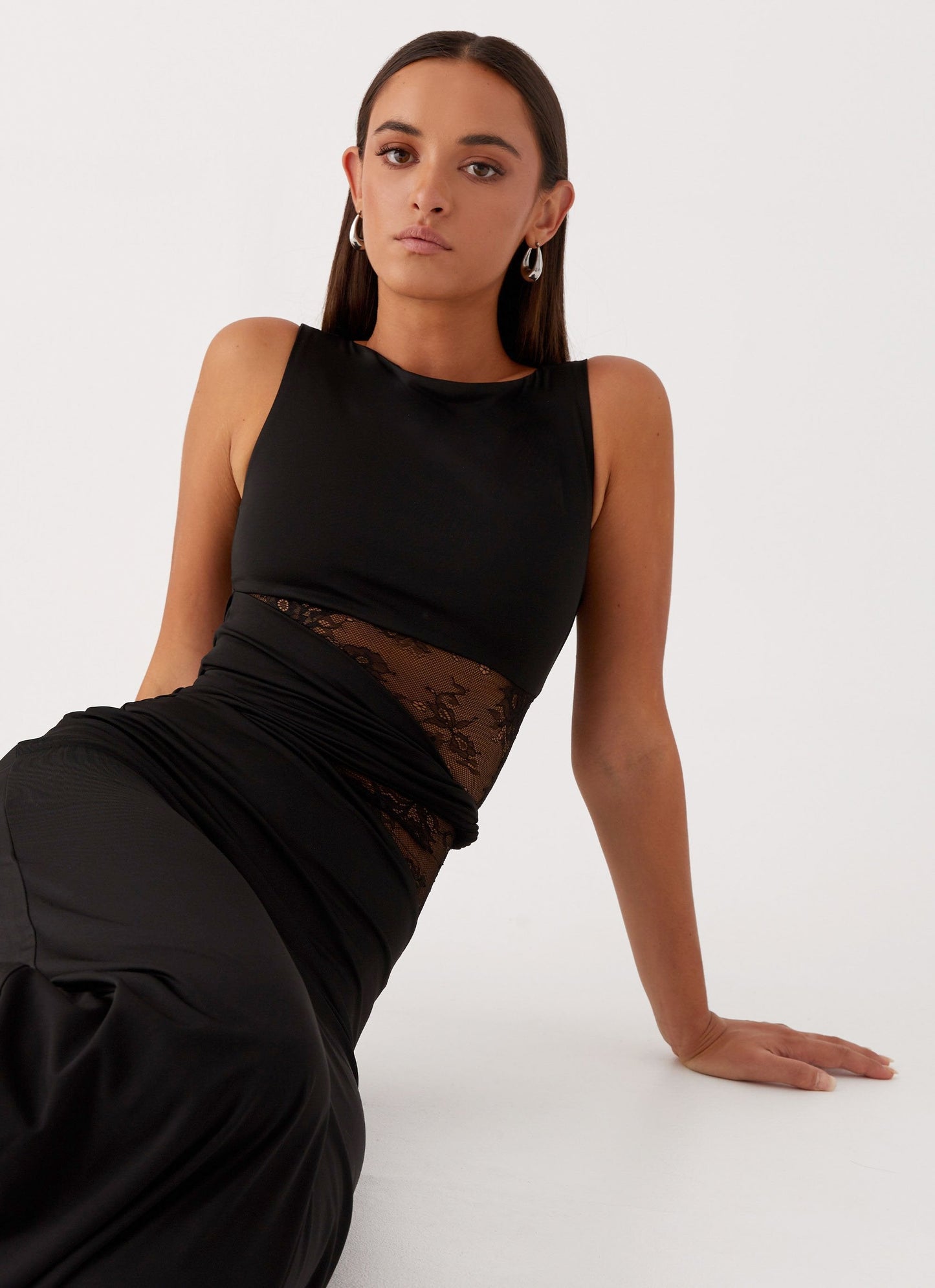 Serena | Women’s Lace Panel Sleeveless Evening Maxi Dress