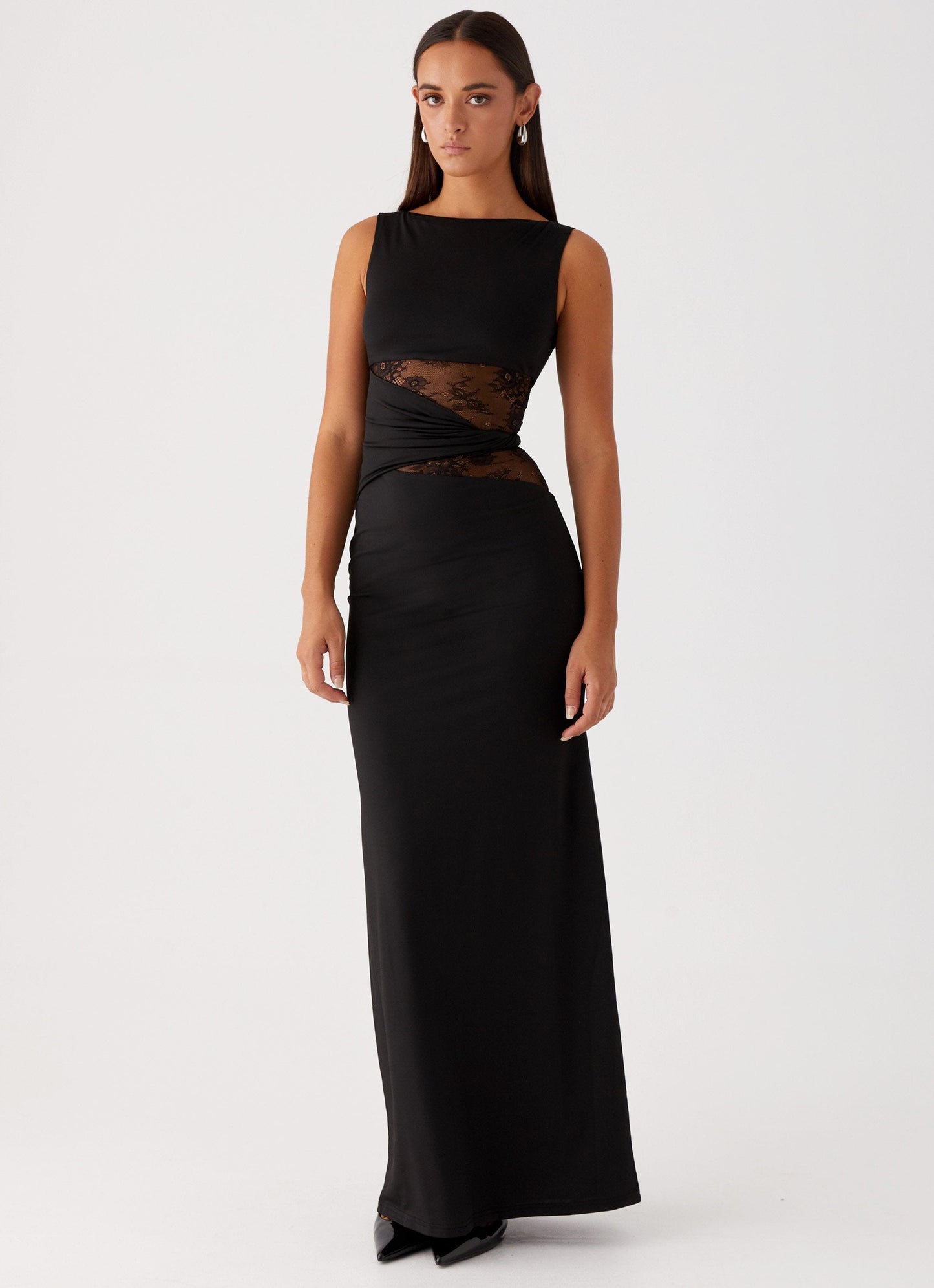 Serena | Women’s Lace Panel Sleeveless Evening Maxi Dress