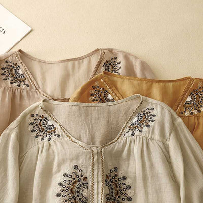 Ismeria | Women’s Embroidered V-Neck Relaxed Blouse