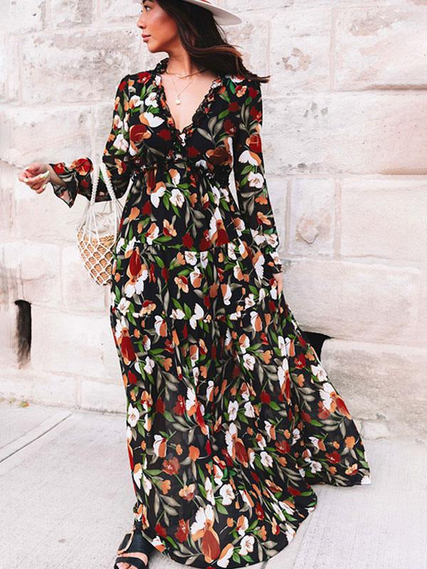 Aurevya | Women’s Bohemian Lace-Detail Maxi Summer Dress